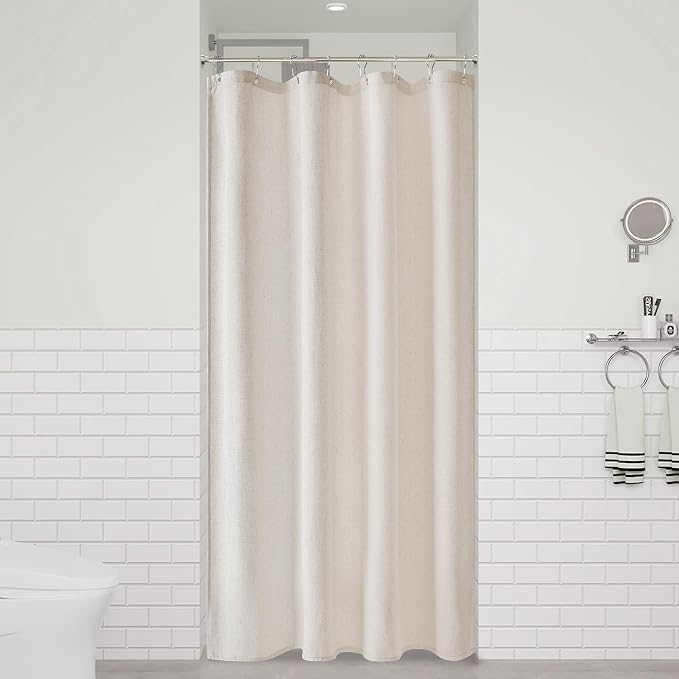 Naturoom 42 Inch Shower Curtain - Stall Narrow Half Green Linen Ultra Thick Fabric Shower Curtain Set with Hooks, Boho Farmhouse Rustic RV Camper Bath Curtains for Bathroom, Oatmeal, 42x72