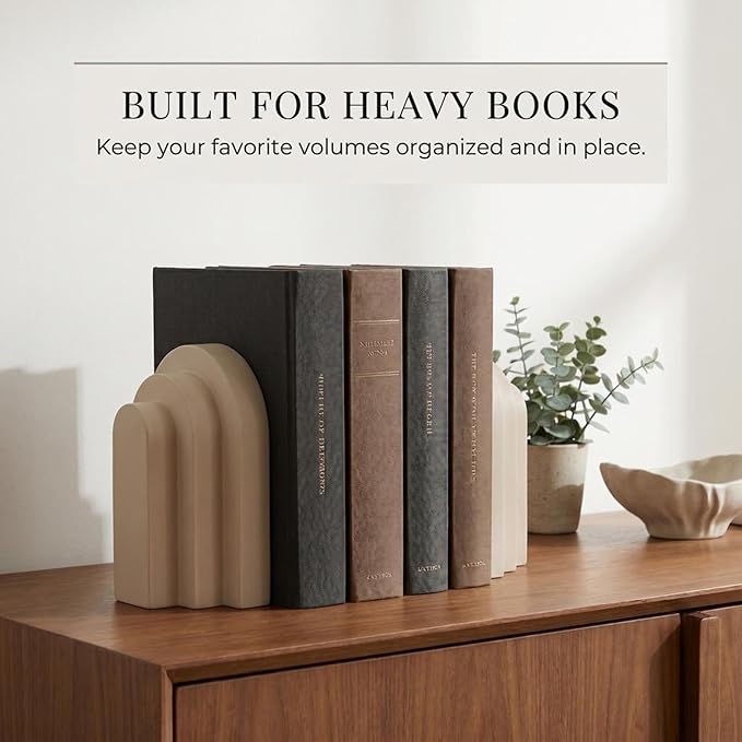 OAKOA Concrete Heavy Book Ends Decorative - Decorative Bookends for Heavy Books - Book Ends for Shelves Decorative - Heavy Duty Bookends for Shelves Decorative - Modern Bookends Decorative