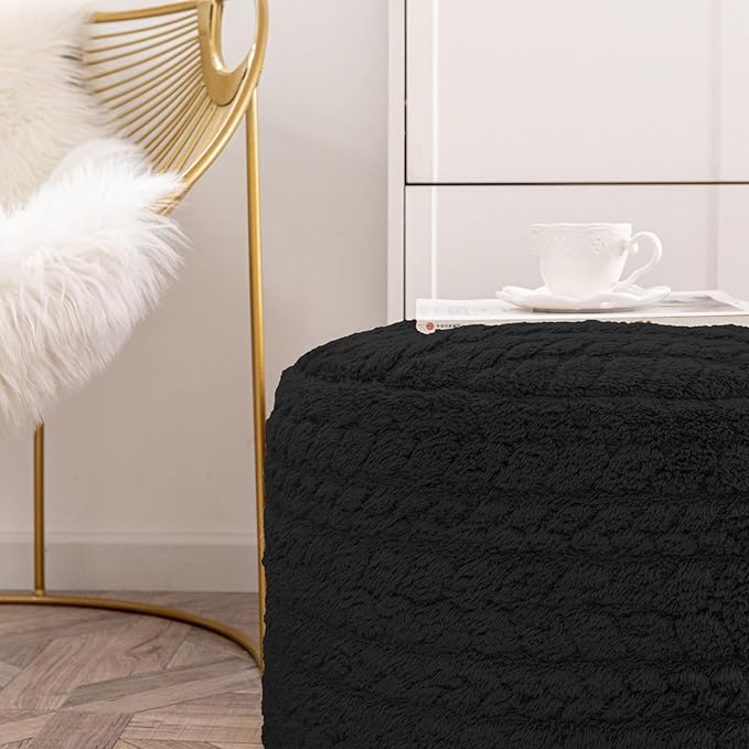 Round Pouf Ottoman 20 x 20 x 14 Inches Boho Poof Home Decor Floor Pouffe Ottoman Foot Rest for Couch Sofa Bean Bag Chairs Living Room Bedroom (Black)