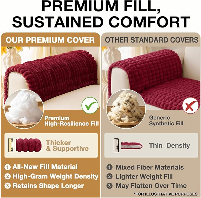 hyha Couch Cover for Dogs Washable, Non Slip Thick Flannel Sofa Protector, Pet Friendly Plush Furniture Cover for Sectional Sofa & Loveseat (Red, 27.6" x 82.7")