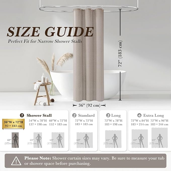 Seasonwood Small Shower Curtain Linen Shower Curtain Neutral Farmhouse Shower Curtains for Bathroom Boho Bathroom Decor with 12 Sturdy Stainless Steel Sliding Hangers(Taupe,36x72 Inches)