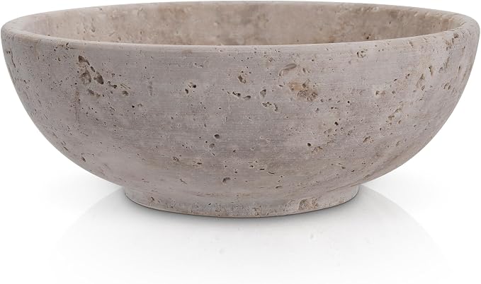 Gusto Nostro 8" Decorative Travertine Bowl for Coffee Table - Elegant Centerpiece, Aesthetic Fruit Bowl for Kitchen Counter - Heavy Stone Entryway Catch all, Jewelry, Potpourri - Travertine Decor