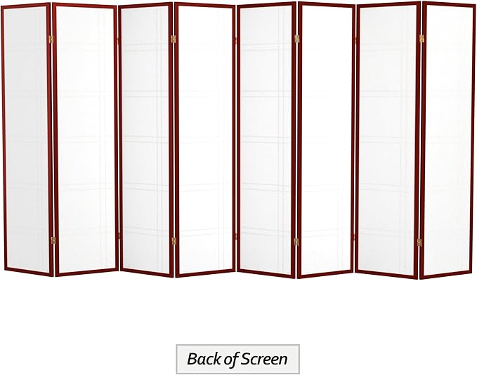 Red Lantern 6 ft. Tall Double Cross Shoji Screen - Rosewood - 8 Panels