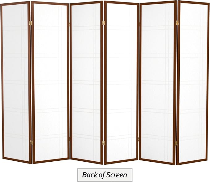 Red Lantern 6 ft. Tall Double Cross Shoji Screen - Walnut - 6 Panels