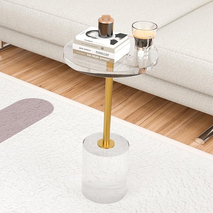 Acrylic End Table, Modern Minimalist Acrylic Side Tables, Clear Side Table for Living Room, Bedroom, Office, Drink Table (12" D x 12" W x 21" H, Gold)