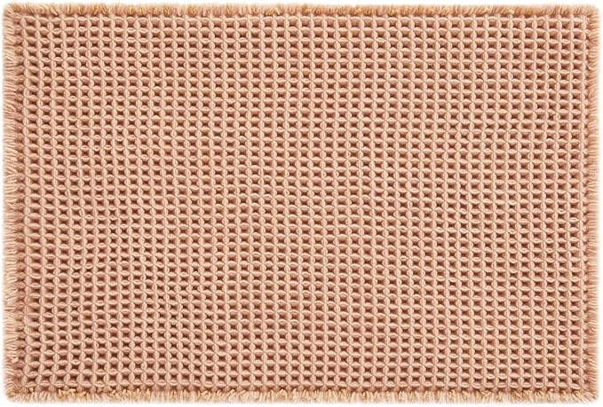TYUU Waffle Bath Mat, Boho Bathroom Rugs Non Slip Washable Super Absorbent Quick Dry Bath Mat Farmhouse Bathroom Decor, 36"x24" Light Peach