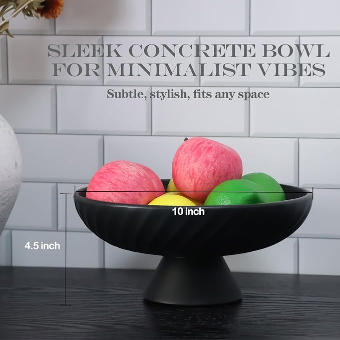 Decorative Bowl for Fruit Candy Keys Purse - Large Pedestal Decor Bowl for Kitchen Counter - Morden Round 10" Aesthetic Bowls for Coffee Entry Table Centerpiece Decor (Black)