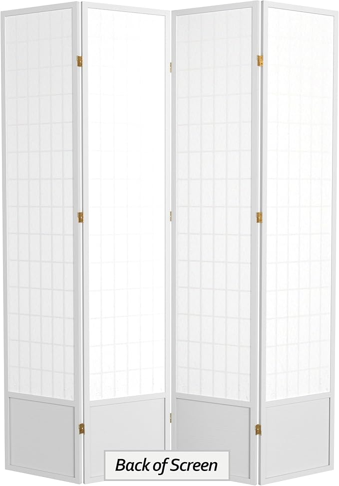 Red Lantern 7 ft. Tall Window Pane Shoji Screen - White - 4 Panels