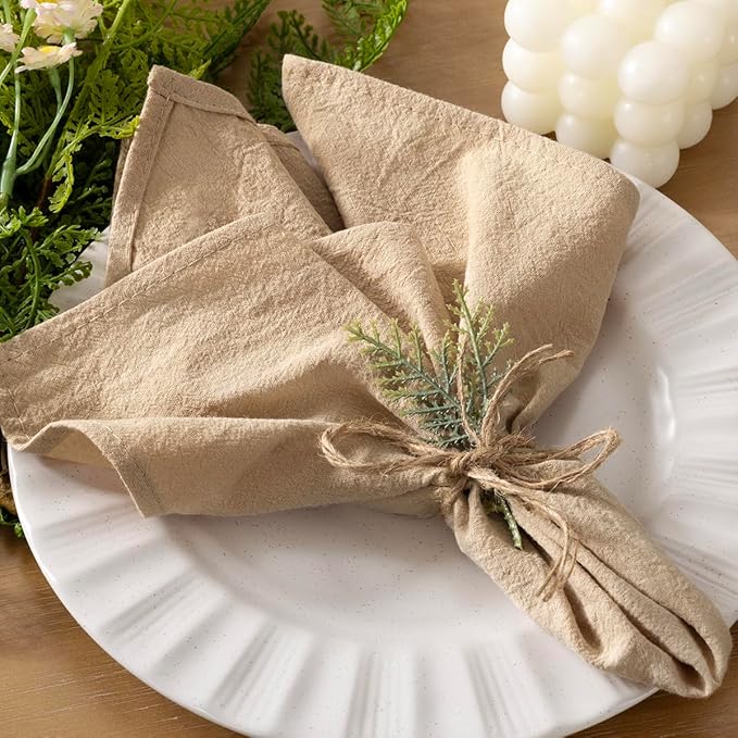Socomi Cloth Napkins Champagne Summer Washable Reusable Bulk Linen Cotton Napkins Set of 4 17"x17" for Wedding Party Bridal Baby Shower Birthday Dining Table Decorations