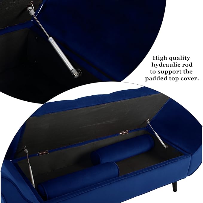 65" Velvet Storage Bench, Vintage Bed Bench with Storage Upholstered Rolled Armed Button Tufted Entryway Bench for Bedroom End of Bed, Living Room, Entryway, Hallway, Dressing Room (Navy)
