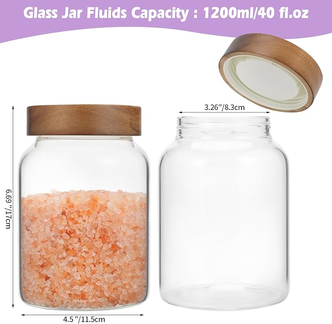 40 oz Glass Storage Jar with Wooden Screw Lids Glass Coffee Canister Borosilicate Glass Food Container for Sugar Coffee Beans Pasta Sugar Candy Spice Tea (1200ml/40oz-single)