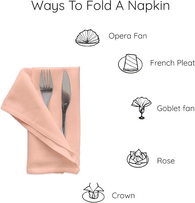 Encasa XO Peach Cloth Napkins Set of 6, 17"x17" | Solid Color Cotton Dinner Napkins | Washable & Reusable Wedding Napkins for Holiday Dinners, Party, & Everyday Table Decor