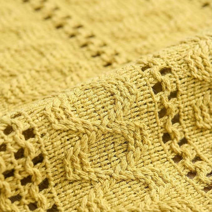 Artoid Mode Yellow Farmhouse Woven Rustic Hollow Table Runner, Seasonal Holiday Hollow Kitchen Dining Table Decoration for Home Party Decor 12x72 Inch