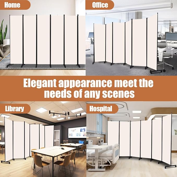 Room Divider Portable 132'' Partition Room Dividers/Wheel, 6 Panel Wall Divider for Room Partition, Freestanding Fabric Room Divider Panel Screen, Space Separation Separator for Home Office Privacy