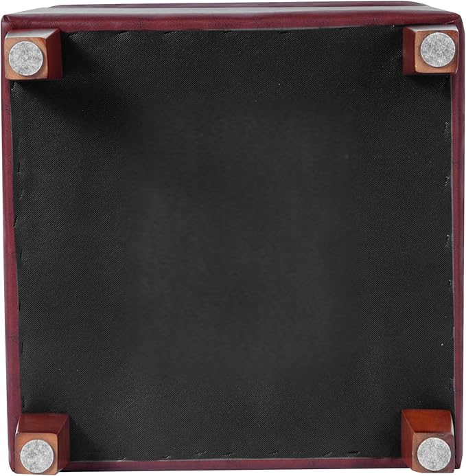 HomePop Leatherette Tufted Square Storage Ottoman with Hinged Lid, Red