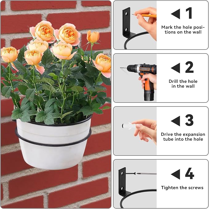 6 Pack 6 inch Durable Metal Plant Holder, Wall Mounted Wall Planters Heavy Duty Hangers, Versatile Planter Hooks for Indoor/Outdoor Gardening Enthusiasts(Fixed)
