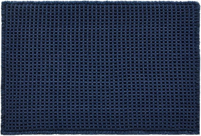 Triohero Waffle Bath Mat, Small Boho Bathroom Rugs Non Slip Washable, Ultra Soft Super Absorbent Quick Dry Farmhouse Bathroom Decor, 16" x 24", Navy Blue