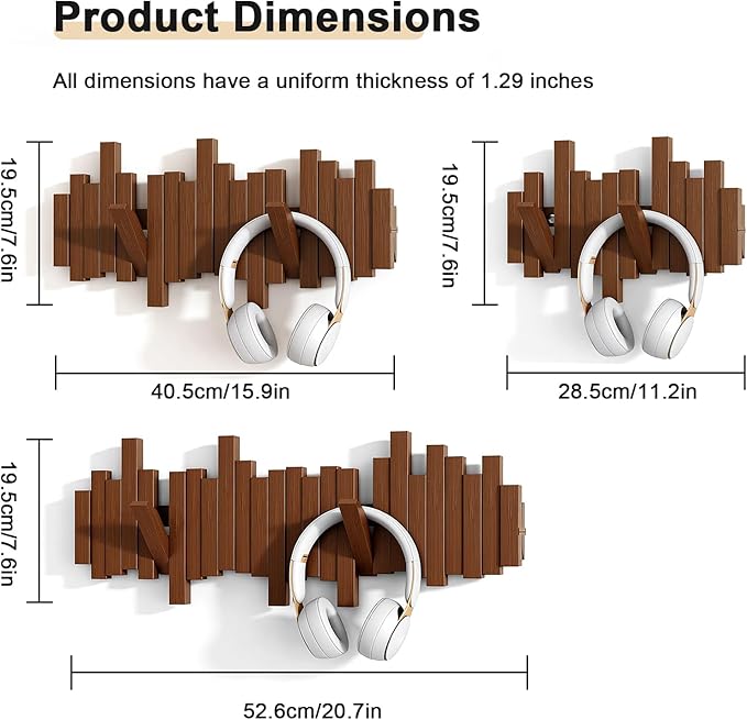 Modern Wooden Coat Rack, key holder wall mount– Handmade Solid Walnut Flip Hook Rack with Hidden Mount, Decorative Entryway Wall Hooks for Coats, Bags & Hats, Space-Saving Design (Black,6Hooks)