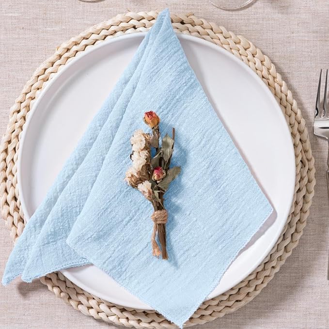 MLMW Light Blue Cloth Napkins Set of 6 Linen Sky Spring Summer Napkins Cloth Bulk Washable Table Napkins 16.5"×16.5" for Wedding Party Baby Bridal Shower Birthday Table Decorations