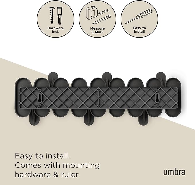 Umbra Tempo Wall Hook – Modern 6-Hook Coat & Towel Rack, Recycled ABS/Wood Fiber, Black, Easy Mount Entryway Organizer