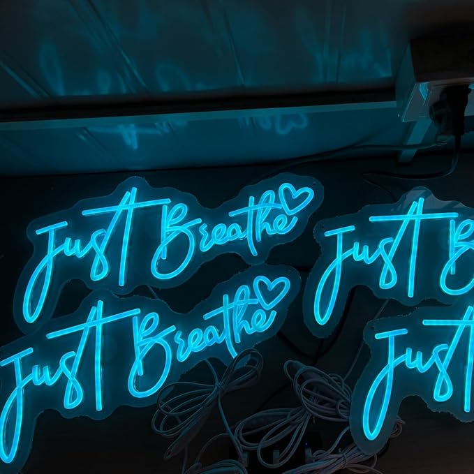 "Just Breathe" Neon Sign Beating Breath , Spa Decor For Wall, Bedroom Aesthetic Neon Light Wall Quote, for Yoga Room Pilates Studio Bedroom Gym Decoration, Meditation Room & Relaxation Gift-17.7IN-Ice Blue