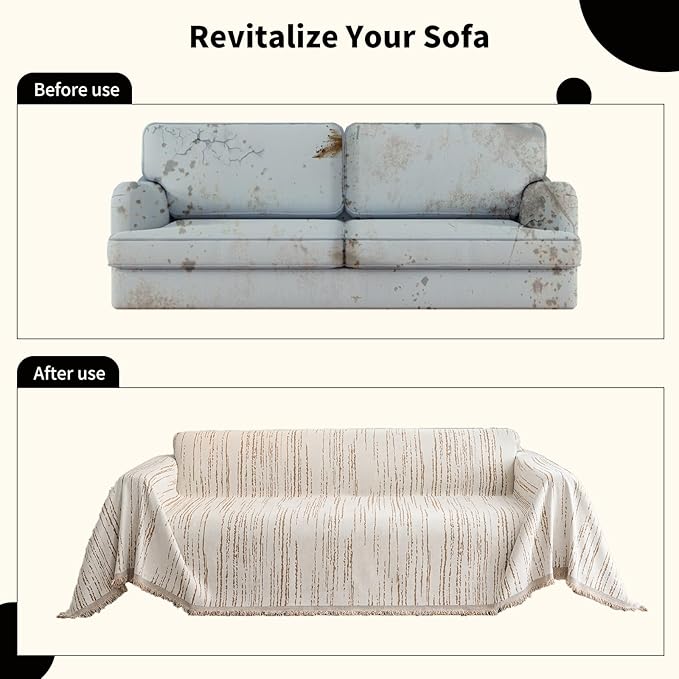 WEYOND Chenille Couch Cover Pet Friendly, Sofa Cover Washable, Reversible Sofa Slipcover for Sectional Sofa, Loveseat, 2 or 3 Cushion Couch, Corner Sofa, Futon Cover (71" X 134", Khaki)