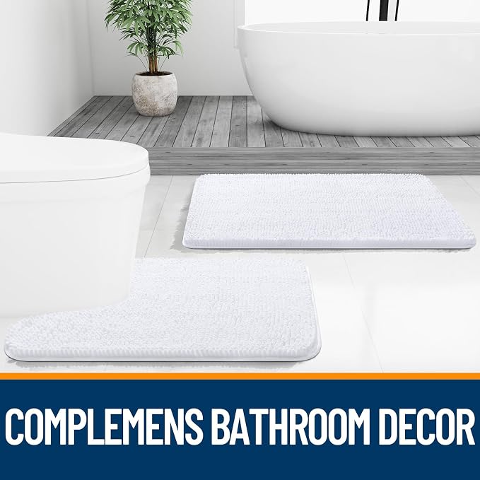 OLANLY Large Bathroom Rugs 44x32, Extra Soft Absorbent Chenille Bath Rugs, Rubber Backing Quick Dry, Machine Washable Bath Mats for Bathroom Floor, Tub and Shower, Home Decor Accessories, White
