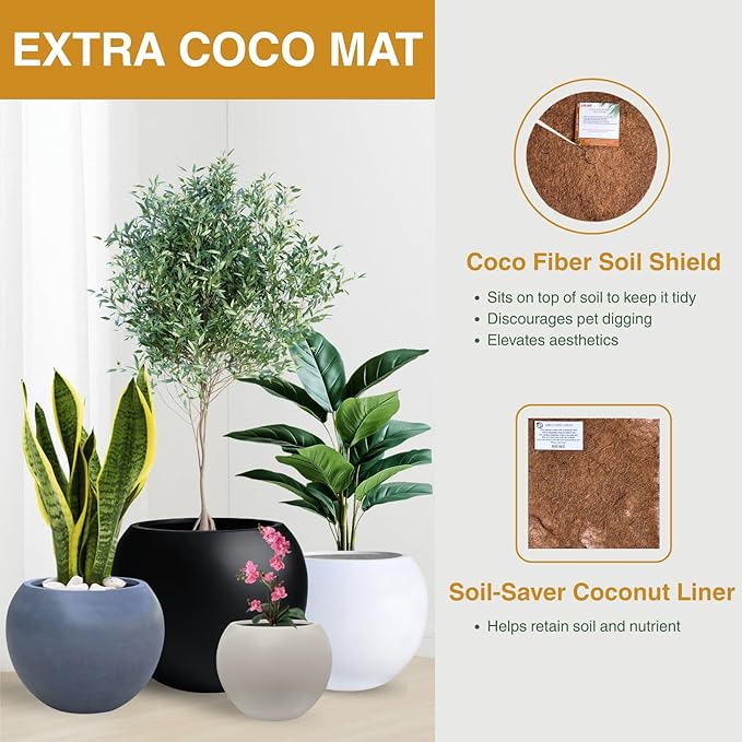 KUTE NEST 16" H x 20" D Premium Globo Fiberstone Round Planter with Drainage Hole, Smooth Finishes, Weather Resistant for Indoor and Outdoor Use, Included 2 Extra Coco Mats (Red, 13.5" Pot Opening)