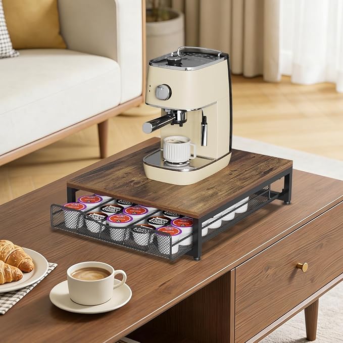 VyGrow Coffee Pod Holder For Counter, Wooden K Cup Holder with Single Layer Sliding Drawer, Large Capacity Coffee Pod Storage for Coffee Station, Home, Office, Kitchen