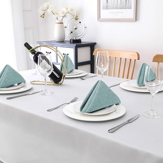 H.VERSAILTEX Linen Textured Cloth Napkins Set of 12 (18" X 18") Linen Textured Dinner Napkins Waterproof Extra Soft Thick Durable Reusable Napkins with Hemmed Edges, Heather Aqua