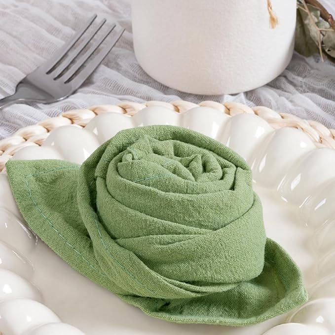 MLMC 4 Pack Sage Green Cloth Napkins Rustic Washable Cotton Linen Napkins Set of 4 17"x17" Reusable Dinner Napkins Cloth for Wedding Bridal Shower Party Table Decor