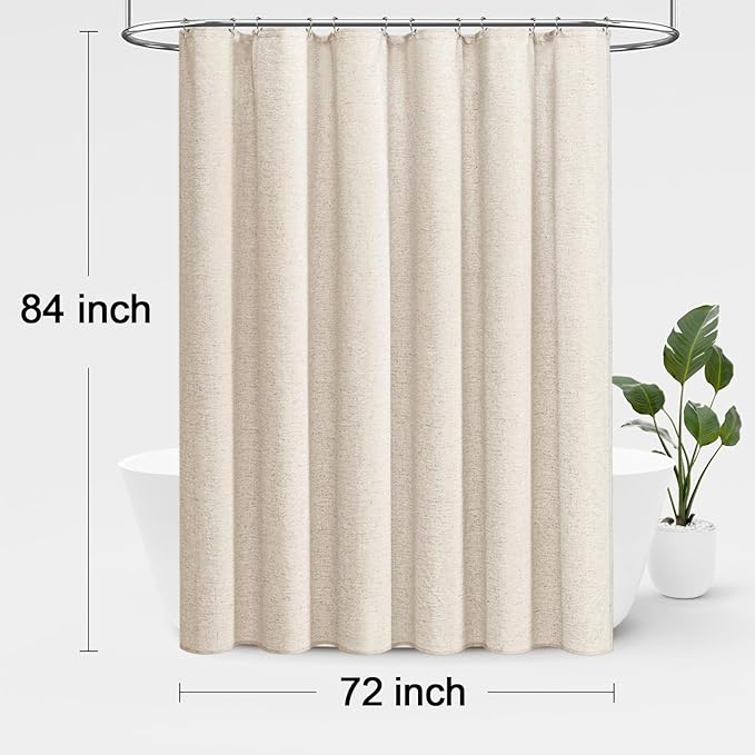 Extra Long Linen Shower Curtain Boho Farmhouse Beige Shower Curtains for Bathroom Neutral Luxury Fabric,Ivory 72 x 84