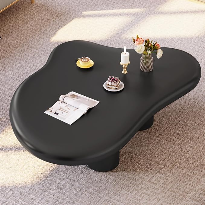 Guyii 46" Big Cloud Coffee Table Modern Center Table with 4 Legs Sofa Side Table Irregular Black End Table for Living Room Apartment Office