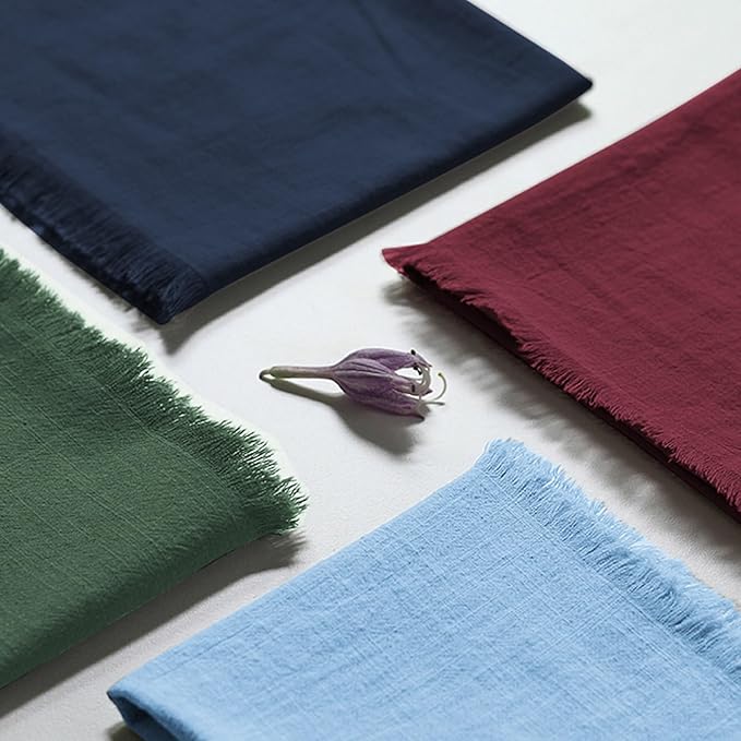 Handmade Cloth Napkins 100% Cotton Napkins with Fringe,Delicate Handmade Cloth Napkins for Dinners, Parties, Weddings and More,18 x 18 Inch Set of 4 - Blue