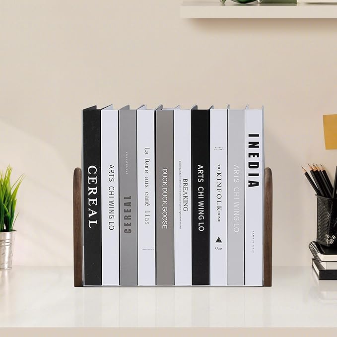 Book Ends, Sturdy Wooden Bookends for Shelves - Heavy Duty Non-Slip Book Organizers, Decorative Bookend Holders for Home Office, Library, Black Walnut Universal Economy Bookend, Medium, 1 Pair