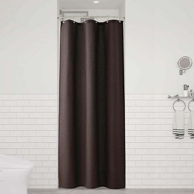 Naturoom Chocolate Brown 36 Inch Shower Curtain - Stall Narrow Half Linen Ultra Thick Fabric Shower Curtain Set with Hooks, Boho Farmhouse Rustic RV Camper Bath Curtains for Bathroom, 36x72