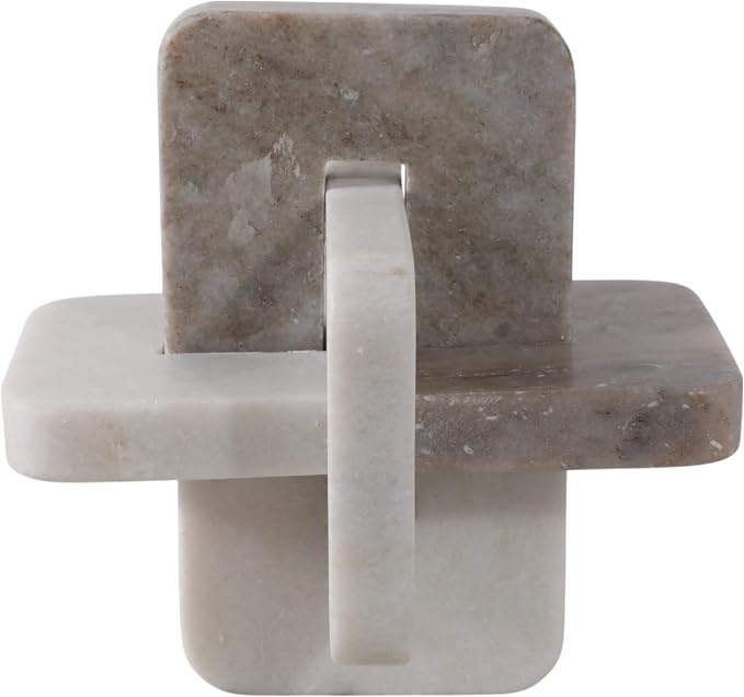 Decorative Marble Knot Sculpture for Home Decor - Contemporary Bathroom, Office, or Living Room Decorative Object - Artistic Accent for Shelf, Coffee Table Decor, or Office Desk - 7", White & Tan