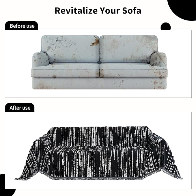WEYOND Chenille Couch Cover Pet Friendly, Sofa Cover Washable, Reversible Sofa Slipcover for Sectional Sofa, Loveseat, 2 or 3 Cushion Couch, Corner Sofa, Futon Cover (71" X 102", Black)