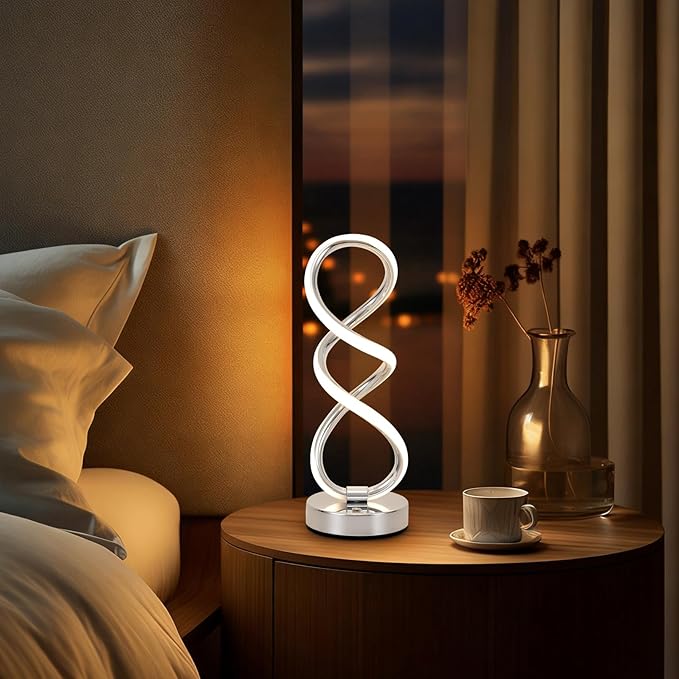 Modern Spiral Table Lamp, Unique Spiral Design Bedside Lamps for Nightstand, Dimmable LED Table Lamp, Contemporary Modern Cool Lamp for Living Room, Bedroom