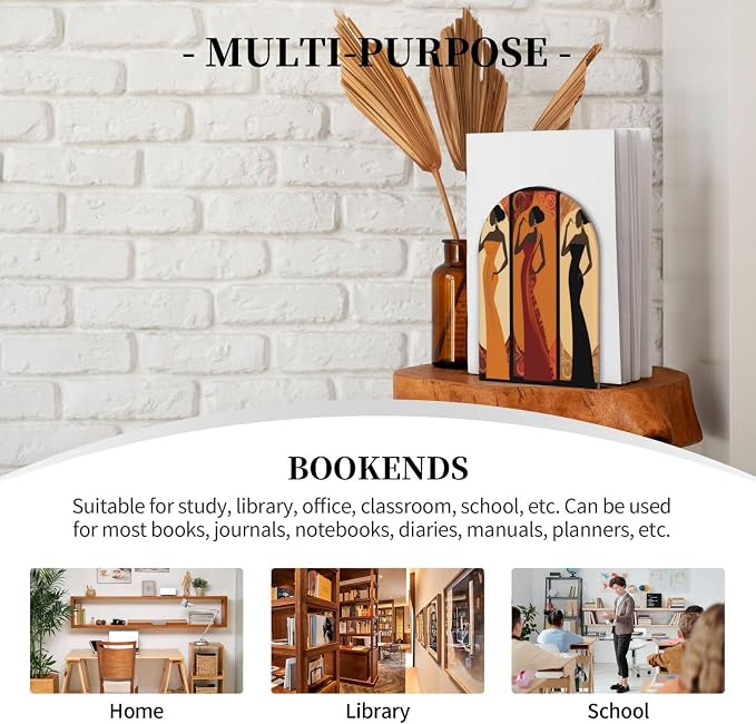 Women Retro 2 Piece Wood Decorative Bookends 6.7x4.2 in, Book Ends for Home Office Library Shelves Decor Room Kitchen Desktop