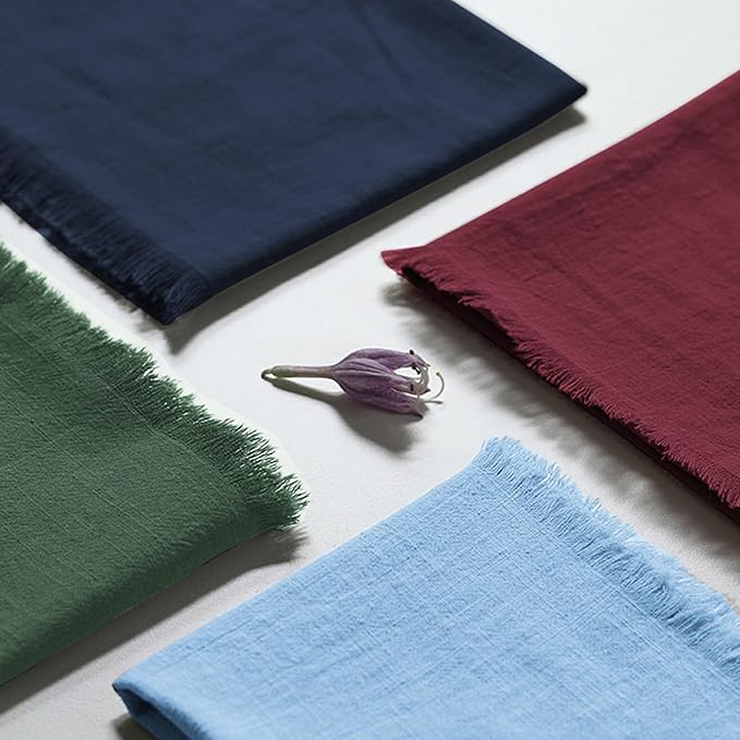 Handmade Cloth Napkins 100% Cotton Napkins with Fringe,Delicate Handmade Cloth Napkins for Dinners, Parties, Weddings and More,18 x 18 Inch Set of 4 - Green