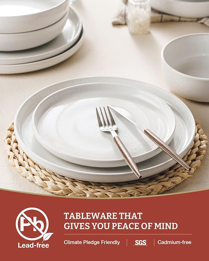Famiware Milkyway Dinnerware Sets, 24 Piece Dish Set, Plates and Bowls Sets for 8, White