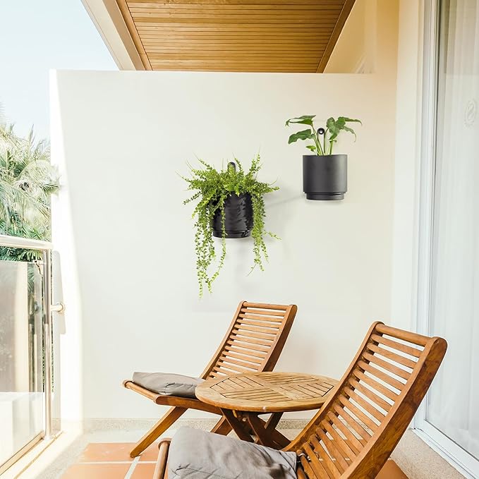 2 Pcs Wall Mounted Hanging Planter Vase for Indoor and Outdoor Plants Modern Metal Wall and Ceiling Planter Minimalist Flower Pot (Black, 5.91 inch)