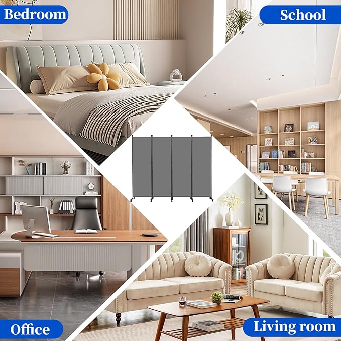 Room Divider 6FT Room Partition with Lockable Wheels Room Dividers, Freestanding Indoor Folding Privacy Screens, Portable Fabric Wall Divider for (Light Grey, 88"- 4 Panel)