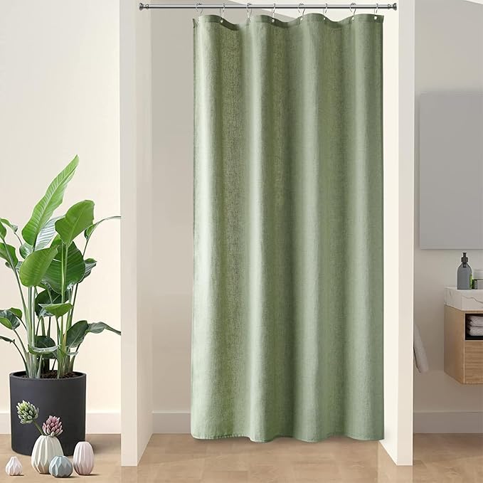 Naturoom 48 Inch Shower Curtain - Stall Narrow Half Green Linen Ultra Thick Fabric Shower Curtain Set with Hooks, Boho Farmhouse Rustic RV Camper Bath Curtains for Bathroom, Sage Green, 48 x 72