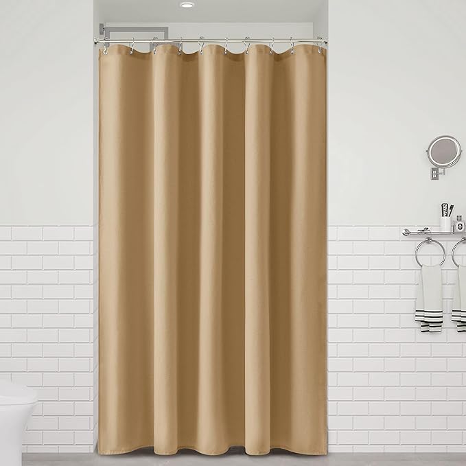 Naturoom Gold Yellow 60 Inch Shower Curtain - Stall Narrow Half Linen Ultra Thick Fabric Shower Curtain Set with Hooks, Boho Farmhouse Rustic RV Camper Bath Curtains for Bathroom, 60x72