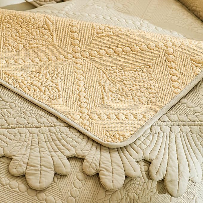 vctops Neutral Cotton Quilted Couch Sofa Cover Floral Embroidery Non-Slip Sectional Couch Covers Soft Cozy Sofa Slipcover for Dogs Cats Pet Armrest Backrest Cover (Beige,36"x63")