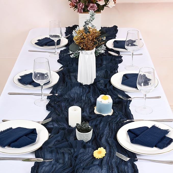 50 Pack Navy Blue Handmade Cloth Napkins 16 x 16 Inch Cotton Linen Napkins with Fringe, Washable and Reusable Napkins, Soft Rustic Boho Fringe Cloth Napkins for Dinners,Parties, Wedding