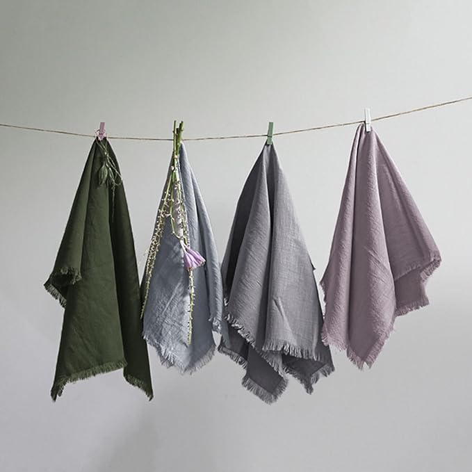 Handmade Cloth Napkins 100% Cotton Napkins with Fringe,Delicate Handmade Cloth Napkins for Dinners, Parties, Weddings and More,18 x 18 Inch Set of 12 - Olive Green