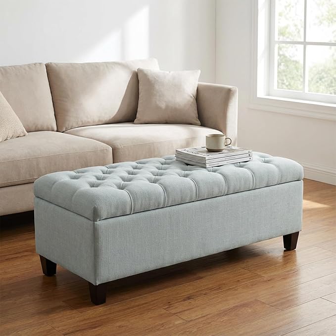 Chifee & Vingol 50" Ottoman with Storage Oversized End of Bed Storage Bench Upholstered Benches for Entryway, Living Room, Bedroom-Light Blue